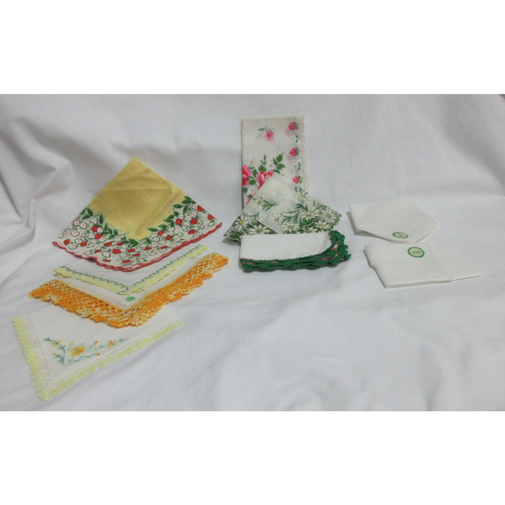 VTG Assorted FLORAL FLOWERS Hankies Handkerchiefs Crochet Rose Lot of 9